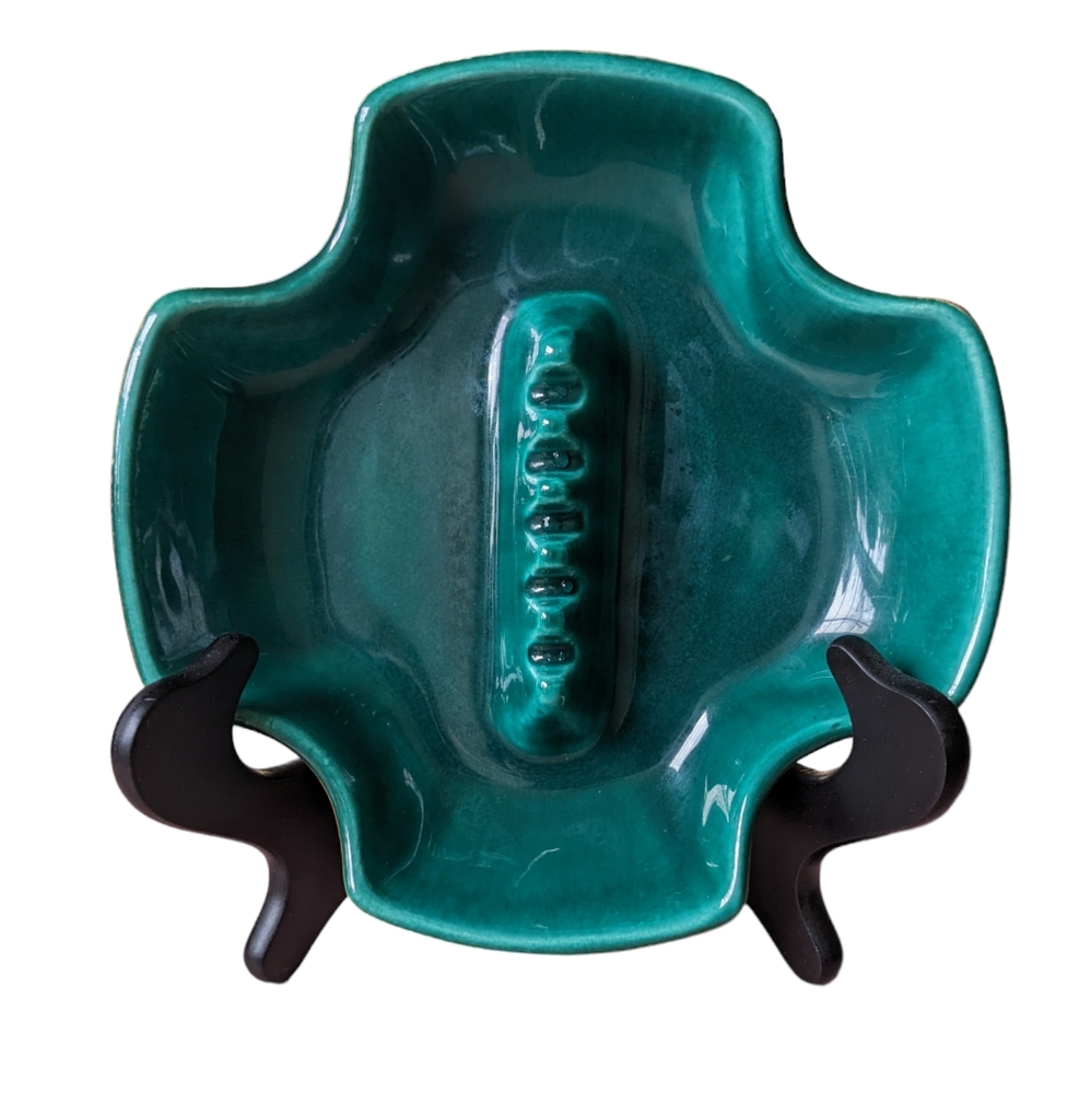 Vintage MCM green glazed ceramic ashtray